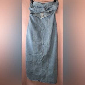 Boohoo Sky Blue Strapless Dress